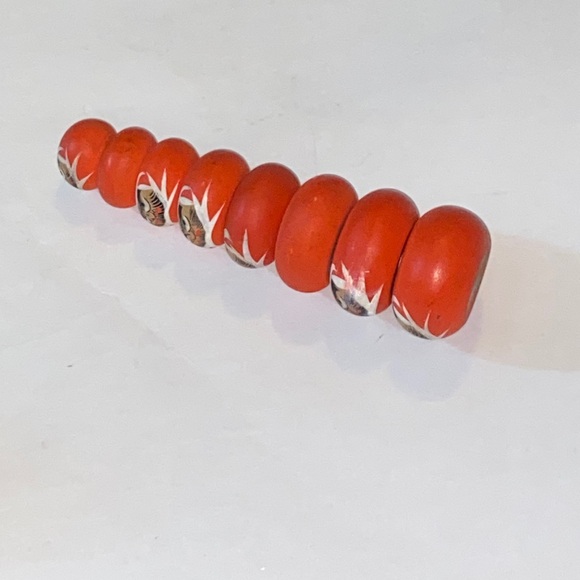 Daruma Doll Kokeshi Playful Red Orange Stacked Cat Figurines Wooden Art Japanese